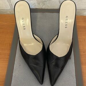 Vintage 90s Guess Stiletto Mules Black Leather  Size 8 1/2B